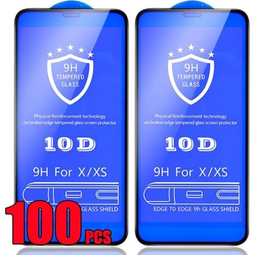 100pcs 10D Tempered Glass Full Glue Coverage Curved Screen Protector Film For iPhone 13 Pro Max 12 Mini 11 XS XR X 8 7 6 Plus SE