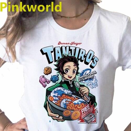 Demon Slayer Kimetsu No Yaiba print ladies T-shirt ladie casual basis O-collar white shirt short sleeve Women T-shirt,Drop Ship