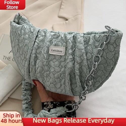 Ruched Lace Shoulder Bag Women 2021 Chain Small Crossbody Bag Half Moon Fashion Handbag Purse Elegant Vintage Hand Bag