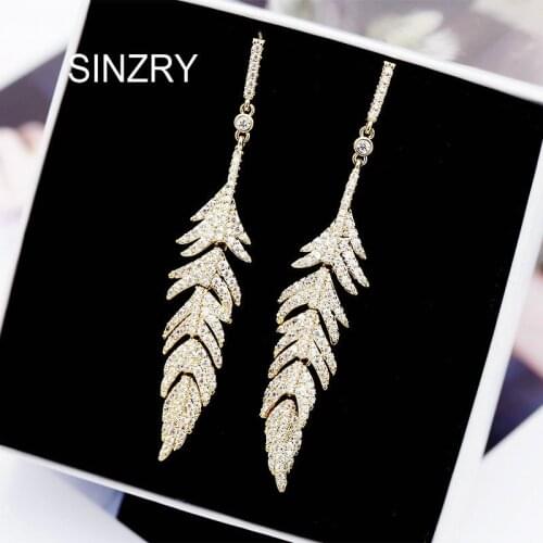 SINZRY elegant cubic zirconia dazzling feather dangle earrings creative trendy CZ party drop earrings jewelry gift for women