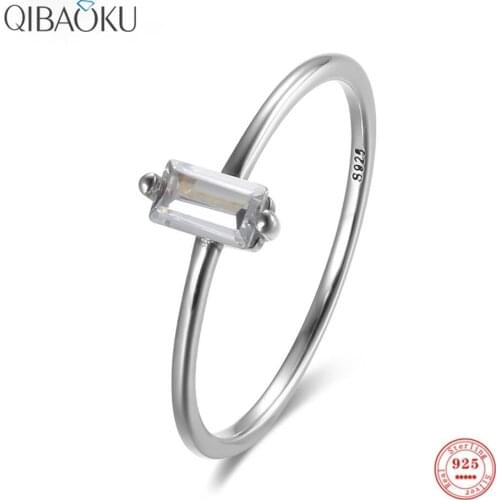 S925 Sterling Silver Oxide Ring Rectangle White Zircon Silver Ring for Women Fine Jewelry Trendy Stylish Rings