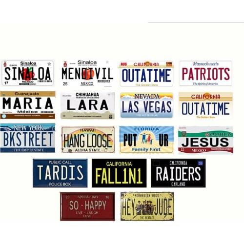 Characters Tin Sign Vintage Metal Car Number Plate License Iron Painting Decor C