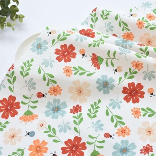 1meter 100% cotton Ladybug flower printing fabric for Childrens skirt dress DIY Summer clothes bag handwork fabric art XMT