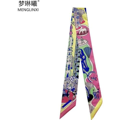 2021 Design Playground Skinny Scarf Women Luxury Brand Horse Bag Scarves Hair Neck Silk Scarf For Ladies Foulard Headband