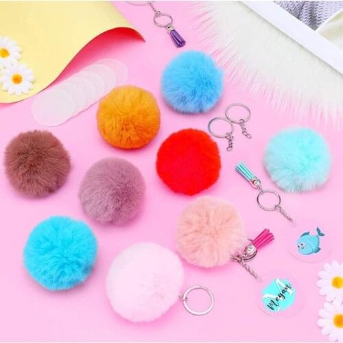 Acrylic Round Shape Keychain Blank Transparent Ornament Pendants and Keychain Tassels Jump Ring Set for DIY Craft