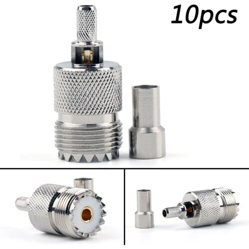 Artudatech 10Pcs Connector UHF Female SO239 Jack Window Crimp RG58 RG142 LMR195 RG400 Cable Plug Parts