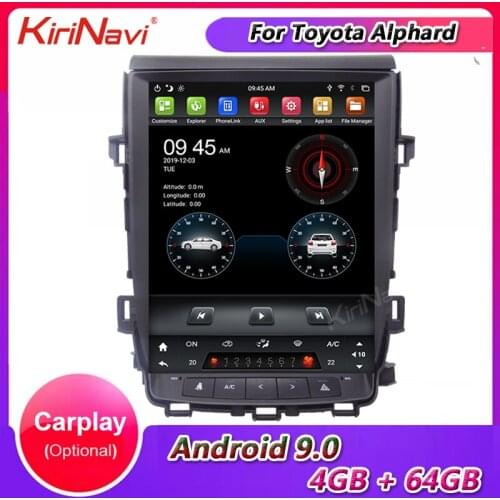 KiriNavi 12.1" Vertical Screen Tesla Style Android 9.0 Car Radio For Toyota Alphard Car Dvd Multimedia GPS Navigation 2007-2013