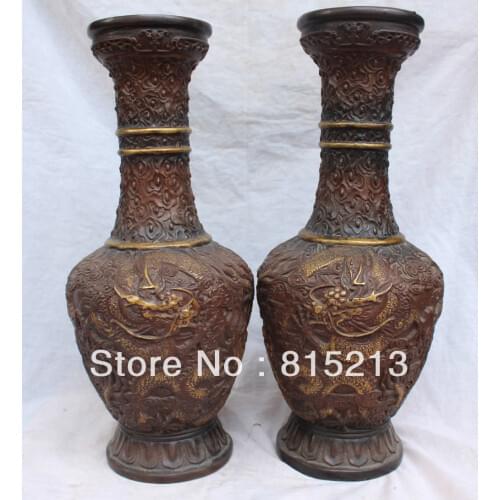 Bi00530 17" Marked Chinese Purple Bronze Gilt 9 Dragons Dragon Vase Bowl Pot Pair Statue