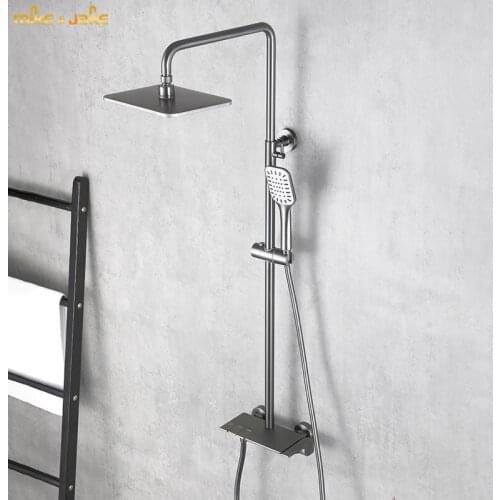 Gunmetal gray shower set Piano style shower mixer bathroom metal gray luxury bath shower kit bathtub shower faucet hot and cold