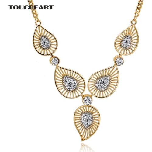 TOUCHEART Luxury Leaves Rose Gold color Link Chain Choker Necklace For Women Engagement Crystal High Quality Jewelry Sne150812