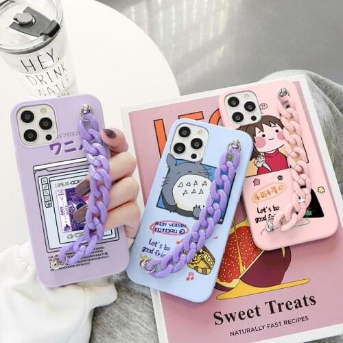 Cartoon Totoro Miyazaki Anime Case For Samsung Galaxy A22 F62 A51 A50 A52 S21 A21S A12 S20 FE A71 A32 S10 S9 Plus Chain TPU Case
