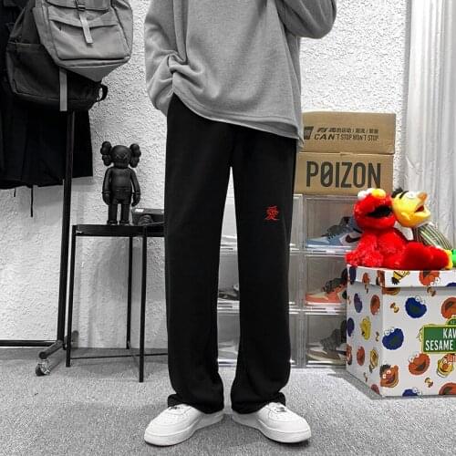 Black/Blue Male Korean Loose Sweatpants Autumn Straight Casual Jogger Pants Streetwear Skateboard Sport Pants Long Trousers