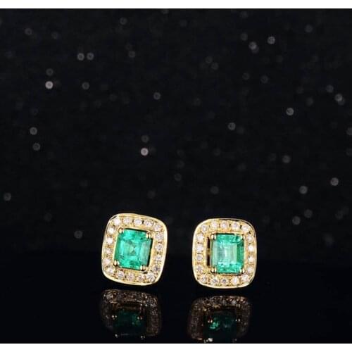 BLACK ANGEL Luxury Square Emerald Gemstone Bride 18K Gold CZ Stud Earrings For Women Wedding Jewelry Wholesale Christmas Gift