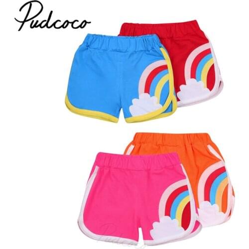 Childrens Fashionable Cute Rainbow Print Casual Shorts, Cotton Mid-waist Loose Sports Trousers, Daily Life Bottoms