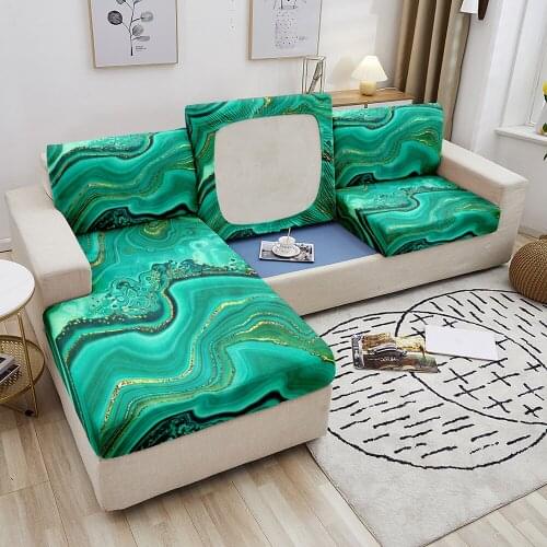 Marble Sofa Seat Cushion Cover Elastic Pets Kids Furniture Protector Stretch Washable Seats Removable Abstract Slipcover Spandex