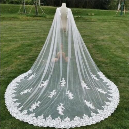 Elegant Cathedral Bride Wedding Tulle Shawl Veil White Ivory Lace Decal Bridal Cloak Shawl Jacket