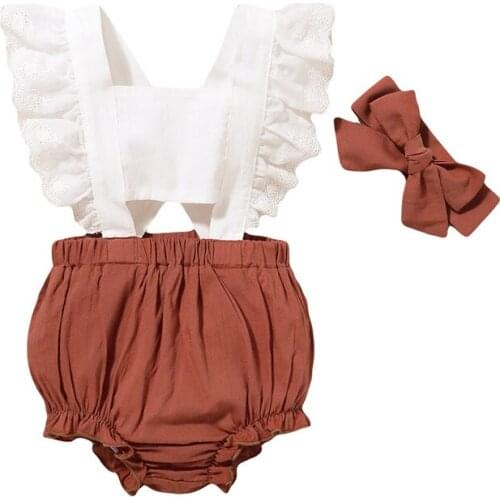 Fasihon Newborn Toddler Baby Kids Girls 2pcs Summer Clothes Infant Girls Sleeveless Ruffles Rompers Jumpsuits Cotton Outfit