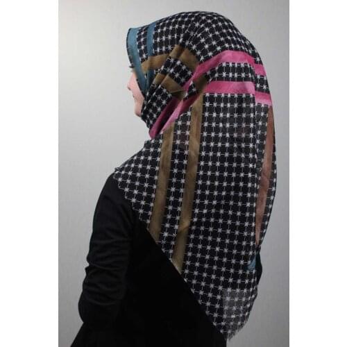 FOMARA SHİNE PATTERNED SILVERY LINEN SCARF-DESEN-03-AVAILABLE in