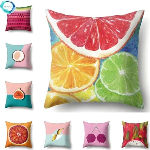 Fruits Lemon Avocado Printed Polyester Cushion Cover Summer Fresh Watermelon Pillowcase for Sofa Living Room Home 45x45cm