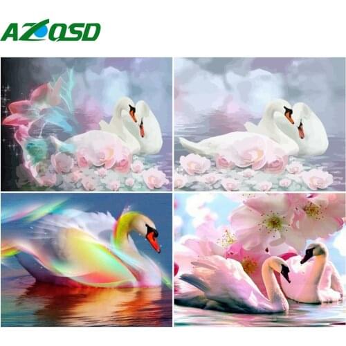 AZQSD Painting By Number Canvas Kits 40x50cm Swan Handpainted Gift DIY Drawing On Canvas Coloring By Numbers Animal Home Decor