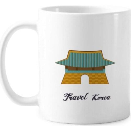 South Korea Gwanghwamun Gate Classic Mug White Pottery Ceramic Cup Gift With Handles 350 ml