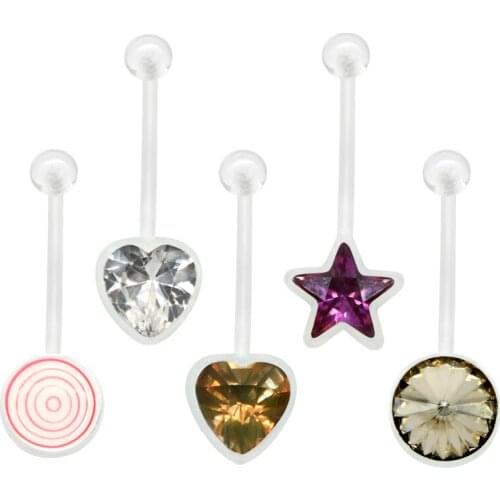 14G 18mm Long Flexible Bioflex Extra Long Pregnancy Belly Button Ring 14 Gauge Crystal Navel Piercing Stud Jewelry
