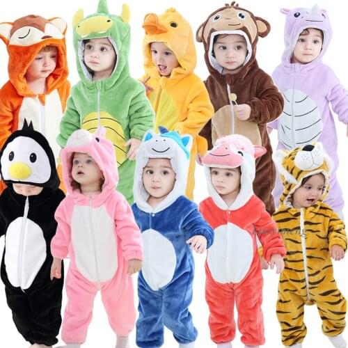 Baby Unicorn Rompers Winter Warm Overalls Toddler Inflant Pajama Kigurumi Onesie Kids Boy Cartoon Animal Hooded Outfit For Bebes