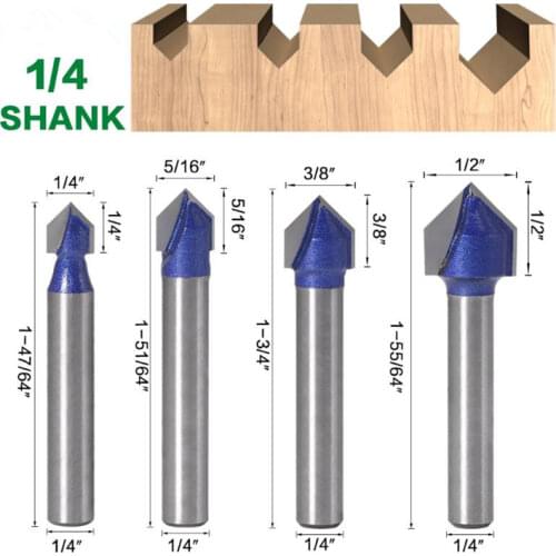 1/4" Shank 90 Degree V Type Groove Flush Trimming Router Bit Chuck Trimming Engraving CNC End Milling Cutter Woodworking Tool
