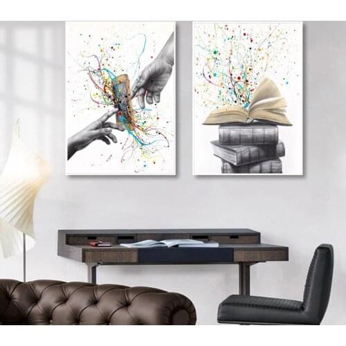 Colorful Modern Book Phone Canvas Painting Poster Prints Graffiti Fashion Modern Wall Picture for Office Room Home Decoration