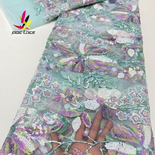 African French Mesh Net Sequined Lace Fabric 2021 High Quality New Nigeria Sequins Fabrics For India Evening Party Dress XZ3016B