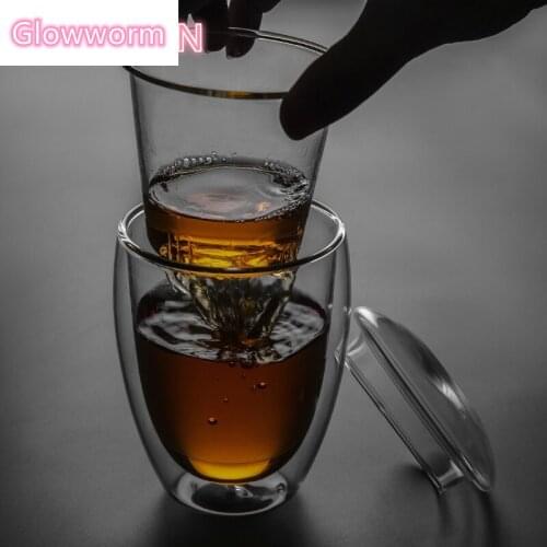 Double-wall Borosilica Glass Mugs Infusion Of Tea Cup Transparent Teacup With Lid Filter Household Heat-resisting Tumbler Simple