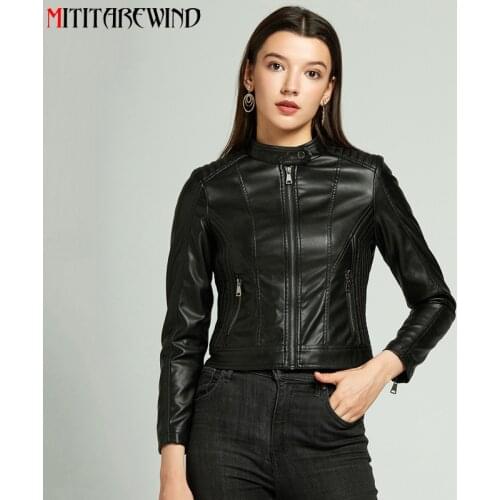 PU Leather Jacket Women Spring Autumn Moto&Biker Jacket Female S-XL Short Style Slim Fit Motorcycle Leather Coat Femme