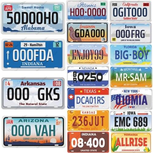 Car Number Metal Plaque Metal Signs State Metal Tin Sign Vintage Poster Car Plate Wall Decoration Club Pub Bar Home Wall Plate