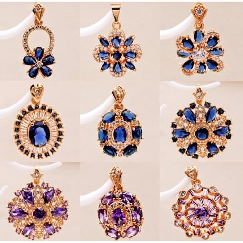 Trendy Classic Red Purple Flower Heart Pendant Green Cubic Zirconia Gold Copper For Women Girls Fashion Jewelry Accessories Gift