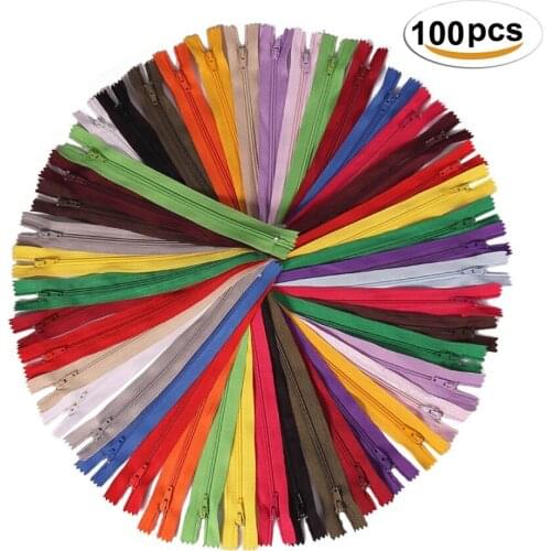100 Pcs Nylon Coil Zippers Set 8/12 Inches 20 Colorful Colors Metal Sewing Zippers Supplies for DIY jeans, skirt, Sewing Crafts
