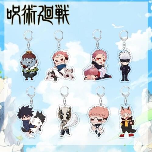 Cartoon Anime Keychain Jujutsu Kaisen Kawaii Character Acrylic Key Ring Bag Car For Women Man Holder Cosplay Fans Trinket Charm