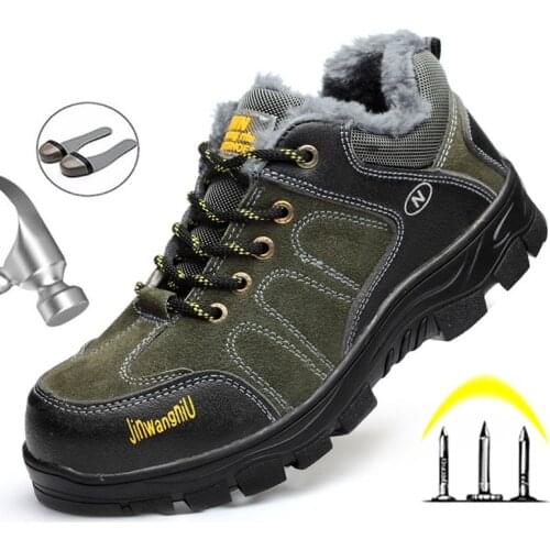 MenS Winter Boots Fur Safety Boots Shoes Puncture Proof Anti-Slip Indestructible Shoes MenS Winter Footwear Leather Man Boots