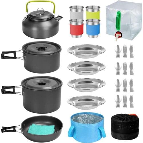 Camping Cookware Kit Outdoor Stainless Steel Cooking Set Water Kettle Pan Pot Travelling Hiking Picnic BBQ Tableware Equipment