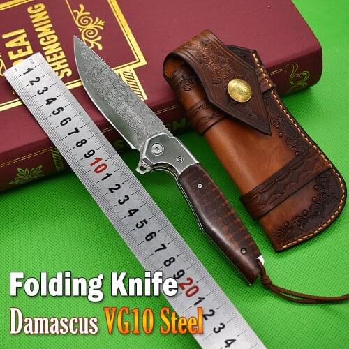 Damascus Steel Knife Folding Knife High Hardness EDC Tool Military Knife Outdoor Jungle Rescue Portable Household Kitchen Knife