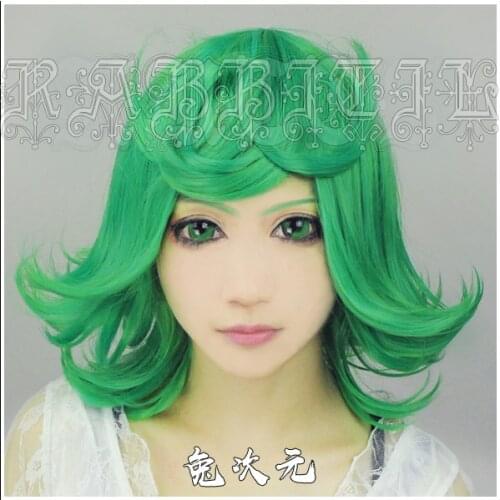 Anime ONE PUNCH MAN Tatsumaki Green Curly Synthetic Hair Cosplay Wig Synthetic Hair Perucas Cosplay Wig + Wig Cap