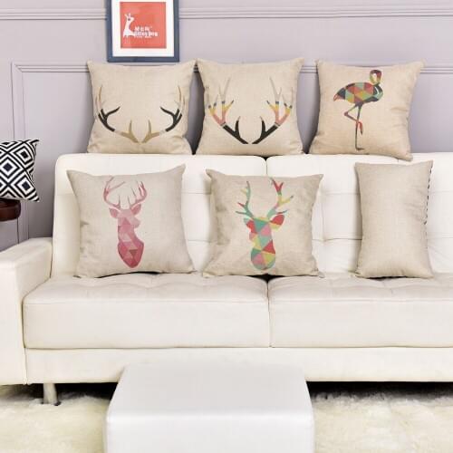 Deer Elk Angle Animal Cushion Pillowcase Geometric Style Flamingo Cotton Linen Home Decorative Car Sofa Seat Throw Pillows