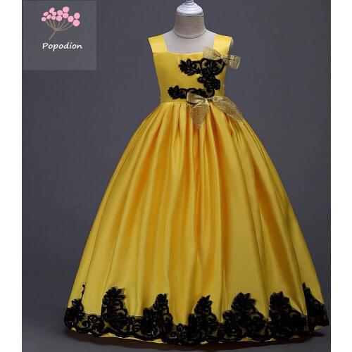Popodion flower girl dresses yellow ball gown pageant dresses for girls flower girl dresses for weddings vestido longo FGD10093