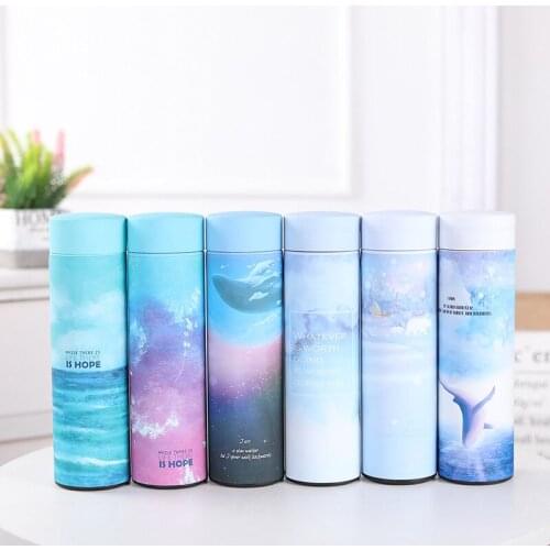 Portable Cute Water Bottle Stainless Steel Thermos Cup Business Sea of Flowers Vacuum Couple Water Cup Straight Flask Coffee Mug
