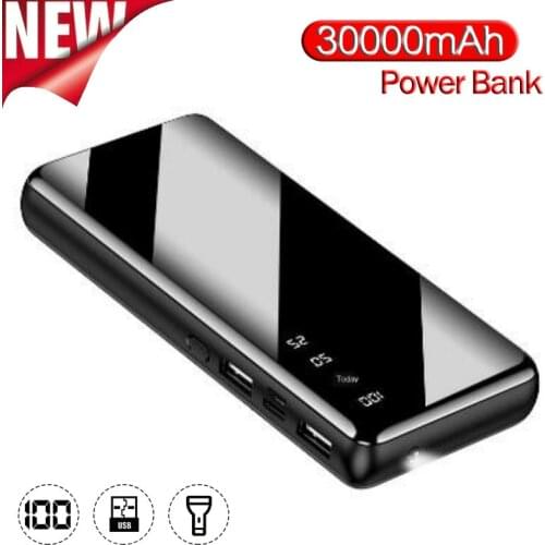 High Capacity 30000mAh Portable Quick Charging PowerBank with 2 Usb Output LED Light Digital Display for Xiaomi Iphone Samsung