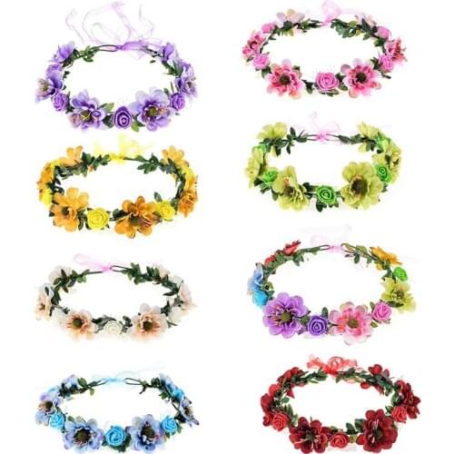 Flower Headband Rose Handmade Flowers Floral Garland Hair Band Crown Tiara Decoration Adjustable Women Girls Headdress For Party