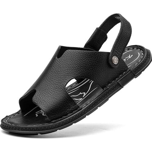 Summer Outdoor Beach Mens Casual Shoes Handmade Sewing Genuine Leather Mans Sandals Back Strap with Rivet Slippers For Men