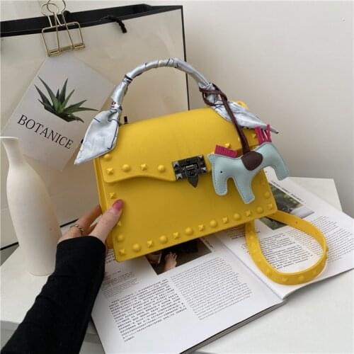 Candy Color Girls Single Shoulder Bags Brand Women Crossbody Bags PVC Jelly Hard Rivet Female Handbags 2021 New Black Red Green