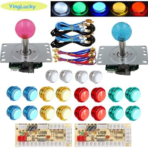 LED Arcade DIY kit with 20 LED Arcade buttons, 2 LED joysticks and 2 USB encoder cable kits for PC Game MAME
