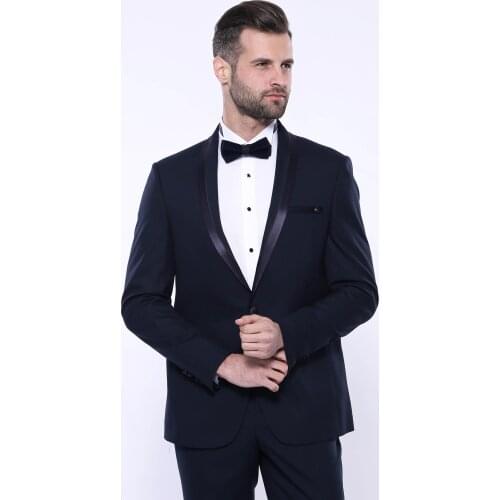 Shawl Lapel Dark Blue Tuxedo Suit Wessi