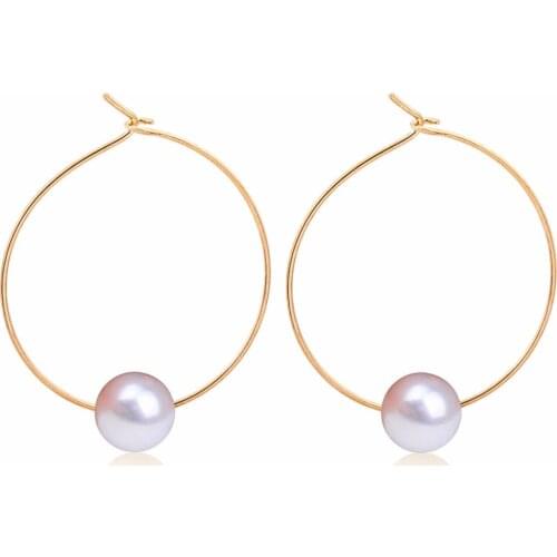 Great White Simuated Pearl Ball Pendant End Knotted Metallic Silver Plated Golden Hoop Earrings for Women